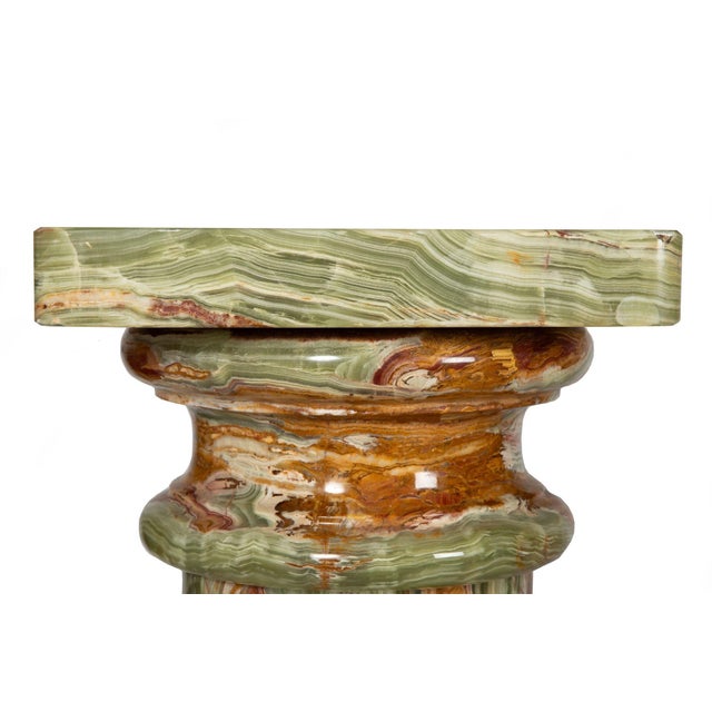 Gemstone Roman Style Green & Brown Translucent Onyx Pedestal Column For Sale - Image 7 of 13