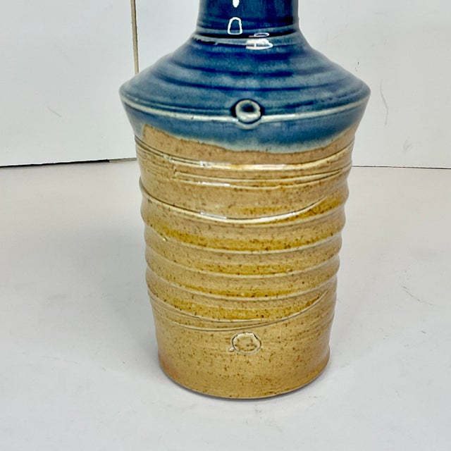 Cerulean Mid-Century Boho Chic Americana Folk Art Hand-Thrown Pottery Studio Vase, Artist Signed For Sale - Image 8 of 11