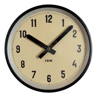 Industrial Black Factory Wall Clock from IBM, 1950s For Sale