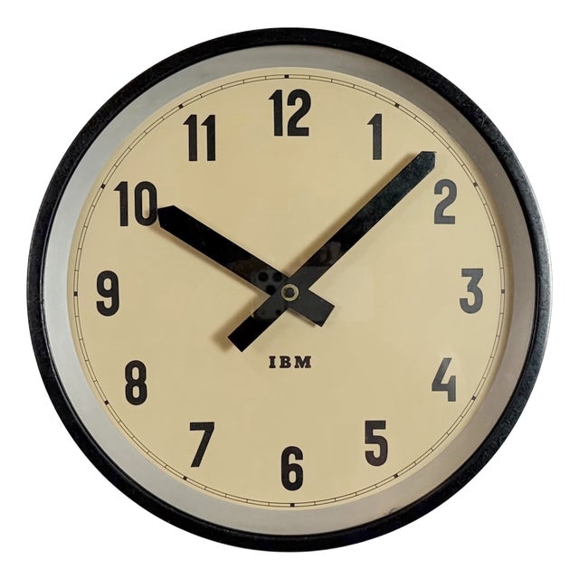 Industrial Black Factory Wall Clock from IBM, 1950s For Sale