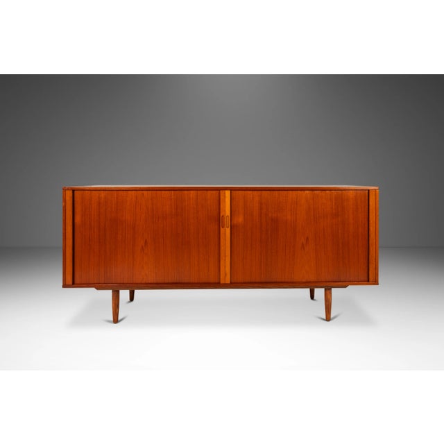 Mid-Century Modern Expansive Danish Mid-Century Modern Credenza / Sideboard W/ Tambour Doors in Teak Attributed to Arne Vodder, Denmark, C. 1960s For Sale - Image 3 of 12
