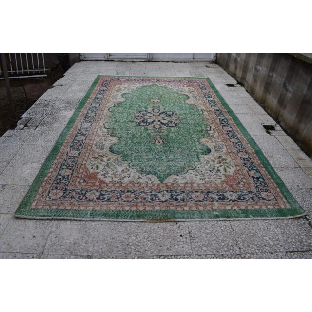 Vintage Distressed Turkish Oushak Rug 6'11'' X 11'3'' For Sale - Image 13 of 13