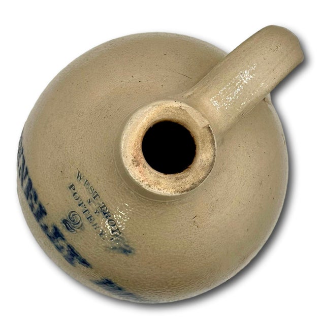 Antique American Blue Decorated 2 Gallon Stoneware Advertising Jug by West Troy Pottery Co. New York Circa 1880s For Sale - Image 13 of 18