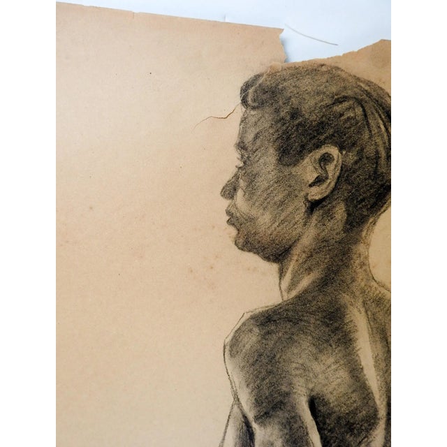 Vintage 1950s Charles Normann Male Charcoal Drawing For Sale - Image 4 of 5