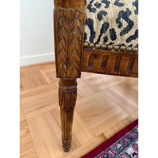 Vintage Pair of Louis XVI-Style Carved Fauteuil Armchairs in Leopard Print For Sale - Image 11 of 12