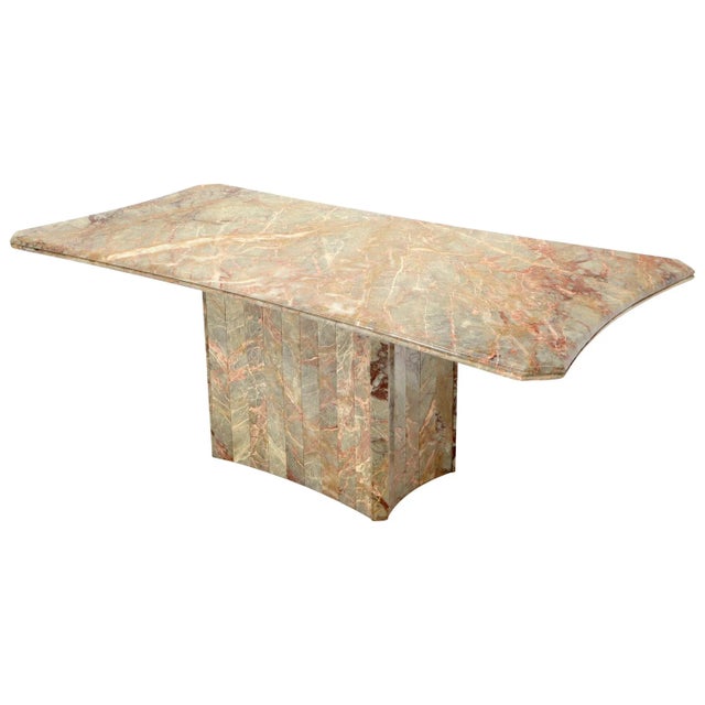 Concave Side Rectangular Pedestal Base Marble Dining Conference Table For Sale - Image 12 of 12