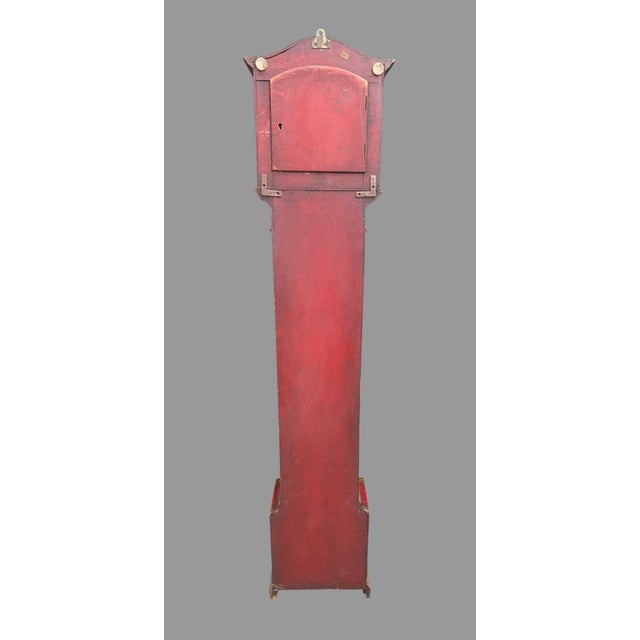 Antique 1920s English Chinoiserie Grandmother Clock Red Lacquer 50.5” Longcase For Sale - Image 12 of 12