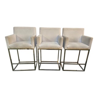Restoration Hardware Emery Track Arm Fabric Counter Stool, Set of Three For Sale