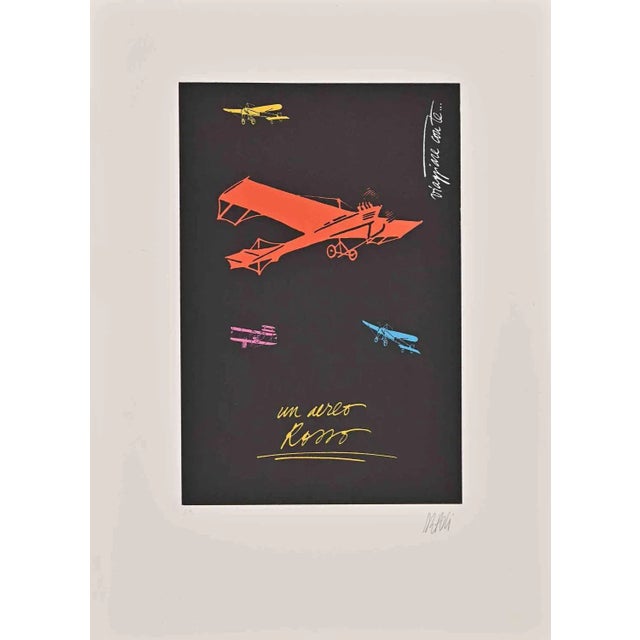 Contemporary Fabio de Poli, Red Aircraft, Lithograph, Late 20th Century For Sale - Image 3 of 3