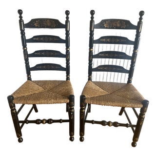 Pair Hitchcock Ladderback Chairs With Rush Seats For Sale