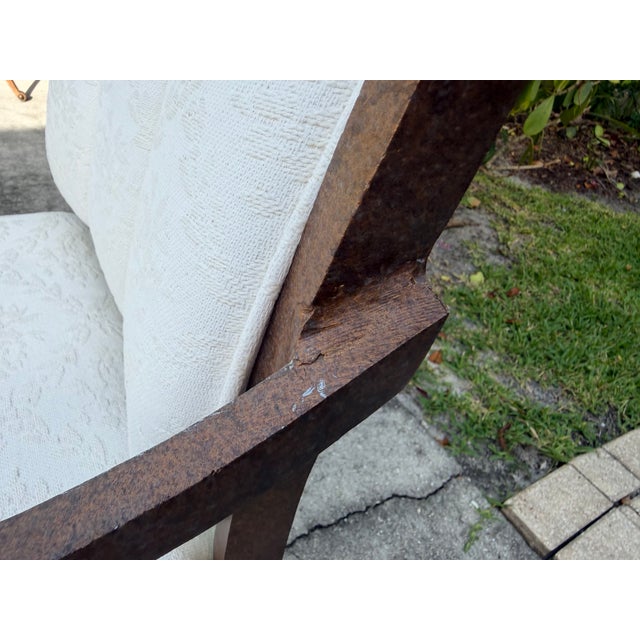 Vintage Hammered Iron Scroll Arm Lounge Chairs With Brass Finials, a Pair For Sale - Image 16 of 18