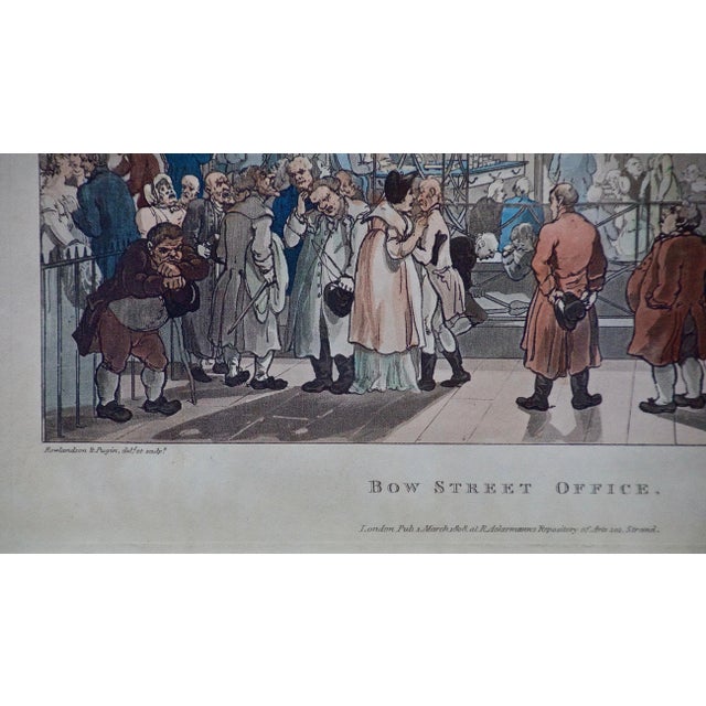 Bow Street Office: An Original 19th C. Hand-Colored Engraving by Thomas Rowlandson From Microcosm of London, 1808 For Sale - Image 4 of 6