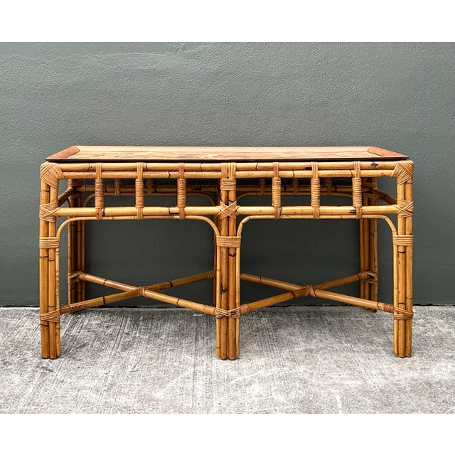 Wood Vintage Boho Bamboo and Burlwood Console Table For Sale - Image 7 of 12