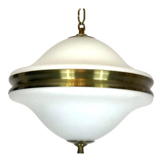 1950s Stilux Milano Opaline Glass and Brass Pendant Lamp For Sale