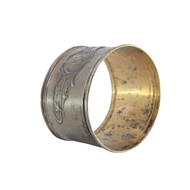Silver Silver Napkin Ring with Raised Floral Motifs and Monogram For Sale - Image 8 of 8