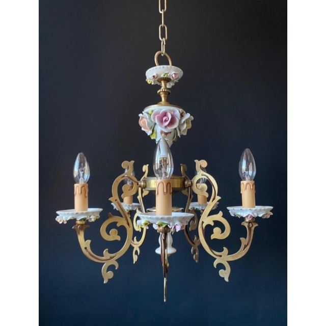 Antique Chandelier in Ceramic and Brass, 1960s For Sale - Image 11 of 11