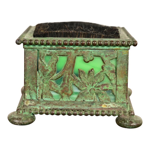 Apollo Studios New York Arts & Crafts Grapevine Pattern Bronze and Slag Glass Pen Brush For Sale