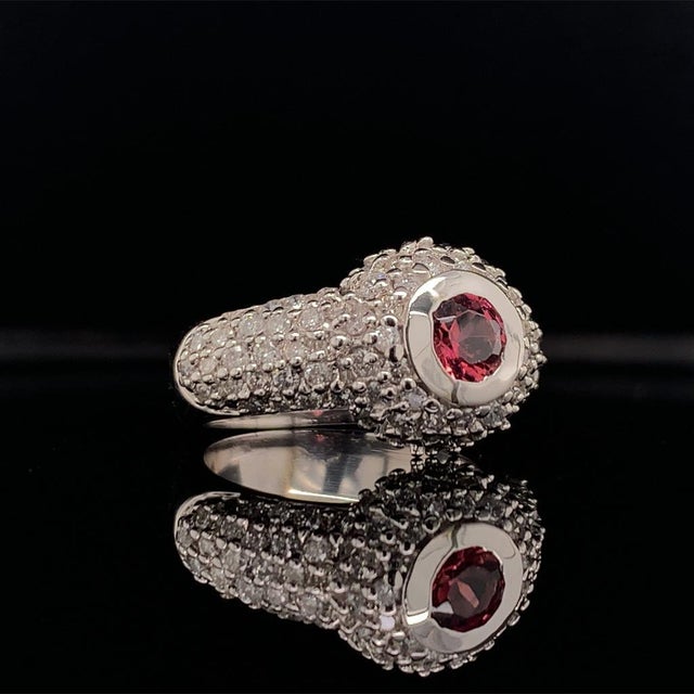 Silver Diamond Tourmaline Ring 1.29 Tcw 14k White Gold Certified, Size 6.25 For Sale - Image 8 of 9