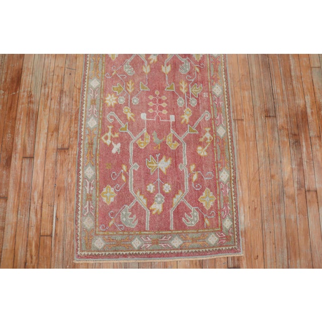 Antique Soft Red Turkish Oushak Early 20th Century Runner - 2'6" x 11'4" For Sale - Image 4 of 8