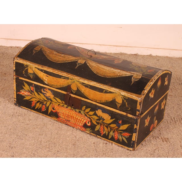 Brown Norman Wedding Chest in Painted Wood, 1800s For Sale - Image 8 of 11