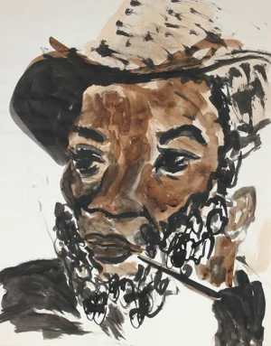 Laura Lengyel "Ojeda the Traveler" Man With Pipe, Ink & Watercolor Portrait, 1986 1968