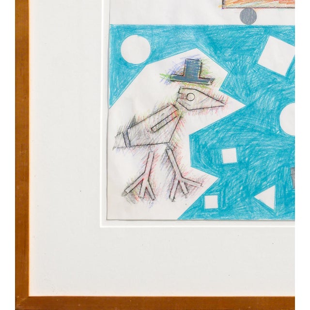 Blue Dick Wray Blue, Orange, and Green Abstract Geometric Figurative Collage, 1981 For Sale - Image 8 of 12