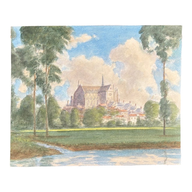 1960s Watercolor; Harold Latham; The Cathedral Church of Our Lady and St. Philip Howard Arundel, West Sussex, England For Sale