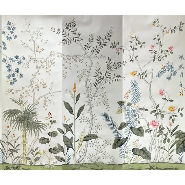 Chinoiserie Mural Hand Painted Wallpaper - 3 Panels For Sale