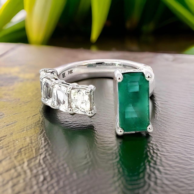 Natural Emerald Sapphire Ring Size 6.5 14k W Gold 4.95 TCW Certified For Sale - Image 12 of 13