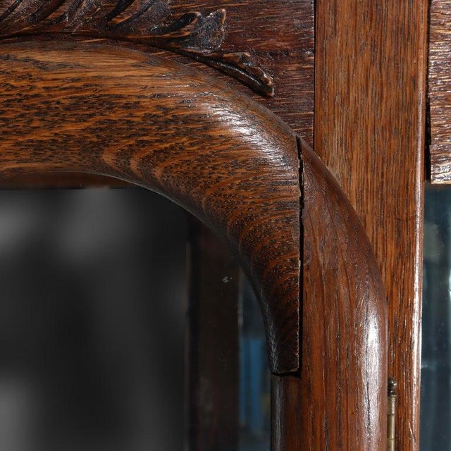 Antique Rj Horner Foliate Carved Oak China Cabinet With Mirror Circa 1900, Attributed For Sale - Image 9 of 17