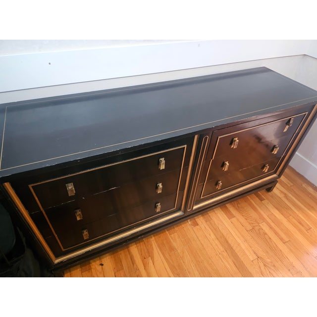 An authentic and rare mid-century modern 6-drawer lowboy dresser base by American of Martinsville. This piece features its...