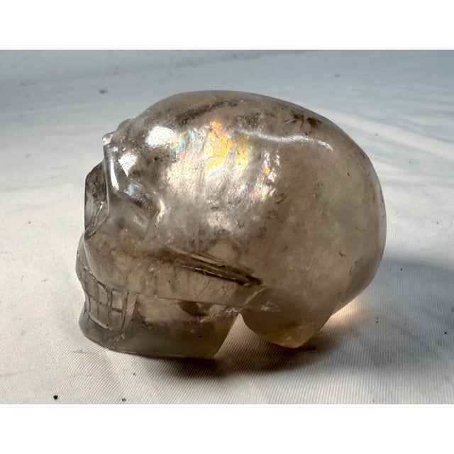 1940s Hand Carved Rock Crystal Hard Stone Skeleton Skull Sculpture Statue For Sale - Image 9 of 12