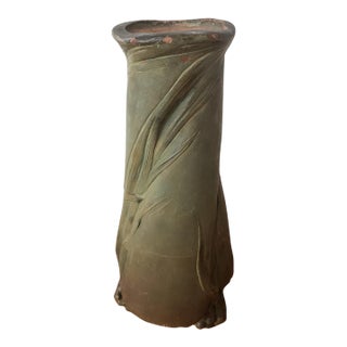 Late 19th/Early 20th Century French Art Nouveau Kelp Fronds Motif Terracotta Vase/August Moreau For Sale