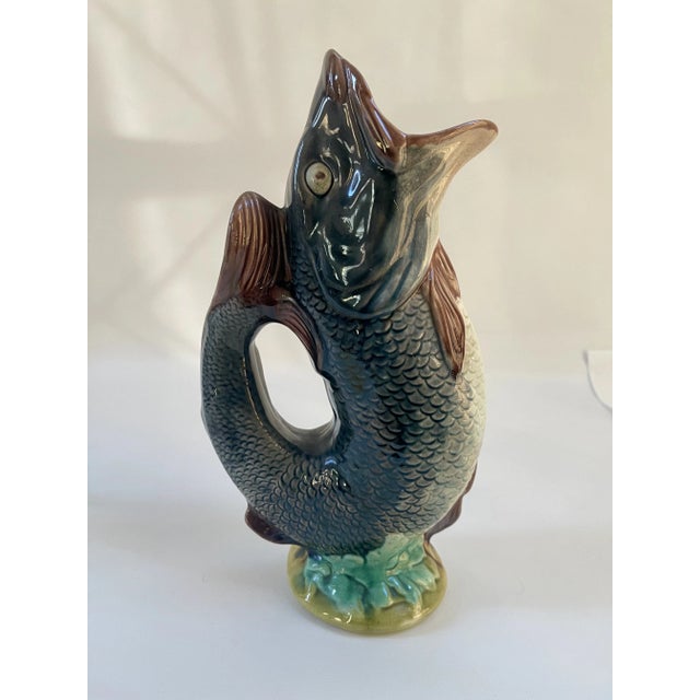 19th Century Antique 19th-Century English Victorian Majolica Fish Pitcher or Vase For Sale - Image 5 of 10