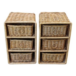 1970s Vintage Wicker Natural Storage Chests- Set of 2 For Sale
