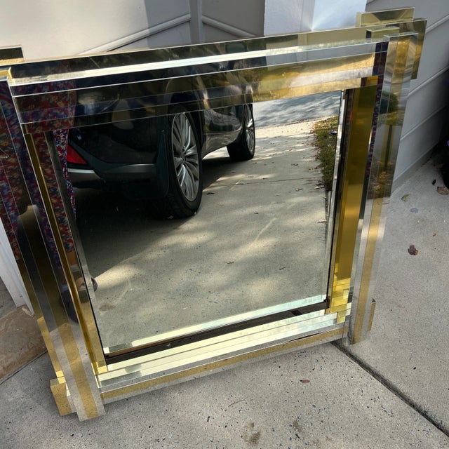 Vintage Art Deco-Style Mirrors With Gold and Chrome Layered Frame For Sale - Image 4 of 4