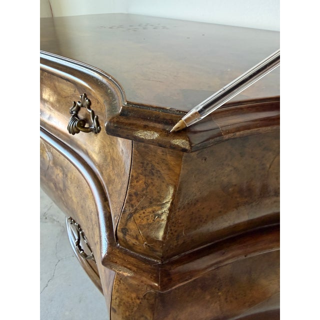 Italian Louis XV Style Bombe Burlwood Chest With Cabriole Legs For Sale - Image 13 of 18