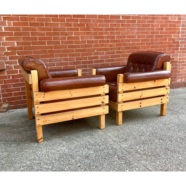Pair of Brutalist Lounge Chairs in Solid Pine, Swedish Modern, Made in 1970s For Sale In New York - Image 6 of 12