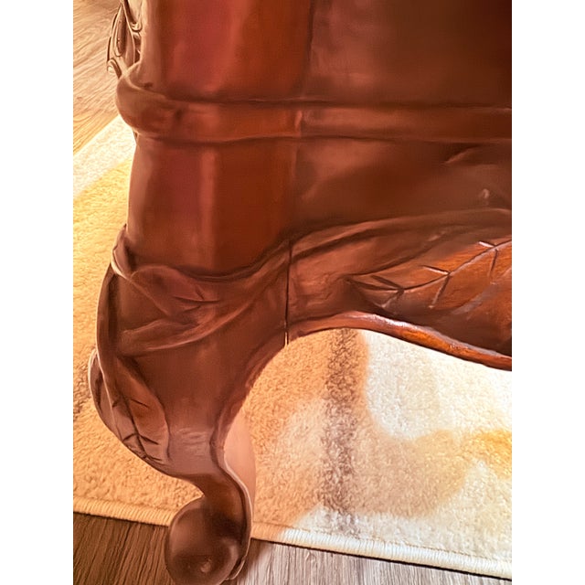 Vintage Carved Wood Storage Coffee Table With Cane Top For Sale - Image 9 of 9