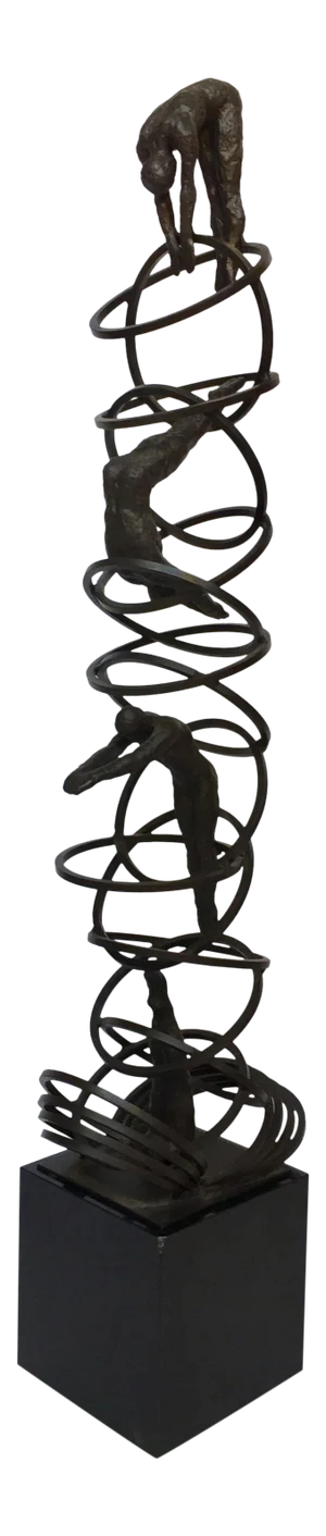 Brutalist Modern Iron Divers on Marble Stand Sculpture