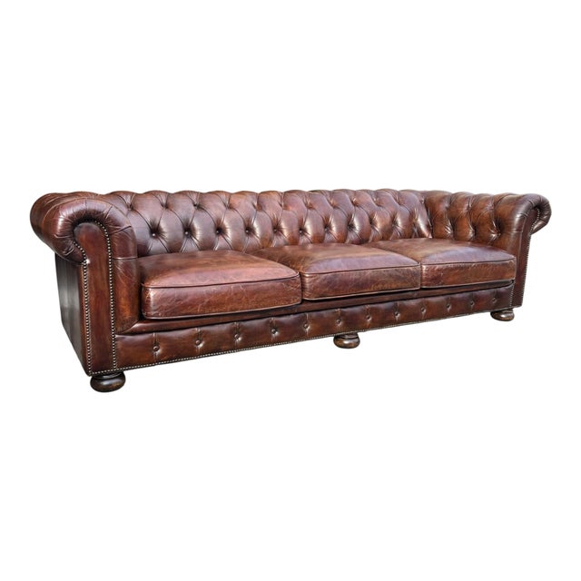 1970s Classic Chesterfield Leather Sofa – Tufted Back, Rolled Arms For Sale - Image 4 of 15