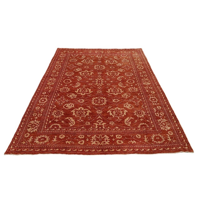 10x13 Terra Cotta Floral Oushak Rug | 9'11"x12'11" Ivory Wool Afghan Hand-Knotted For Sale - Image 4 of 11