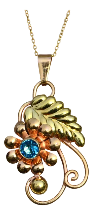 Ladies Two Tone Floral Pendant set with Zircon