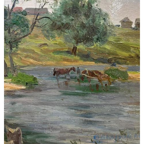 Andrey Ovcharov, Water Mill, Oil on Cardboard, 1955 For Sale - Image 4 of 9