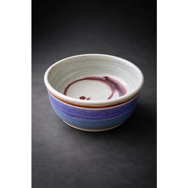 Late 20th Century Late 20th Century Signed Studio Pottery Bowl by Klein Art – Blue & Plum Glaze – 8” Diameter – Organic Modern / Wabi Sabi For Sale - Image 5 of 6