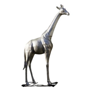 Life-Size Silver Giraffe Sculpture, 1990 For Sale