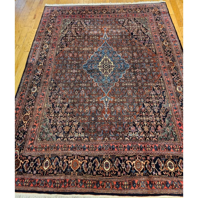 Early 20th Century Early 1900s Persian Bibikabad Rug, Hand-Knotted Herati Geometric Pattern, Rust Red & Blue, 9’ X 12’ For Sale - Image 5 of 12