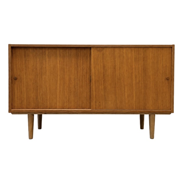 Mid Century Modern Oak Sliding Door Credenza – Danish Modern Storage Cabinet, C. 1960’s For Sale