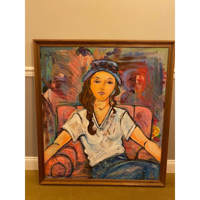 Vintage Sarah Geissbuhler Holl 1993 Large Framed Original Painting on Canvas Signed by Artist For Sale - Image 4 of 7