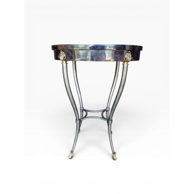 Ethan Allen Silver Leaf & Gilt Accent Table With Geometric Stone Veneer Top For Sale In Boston - Image 6 of 12